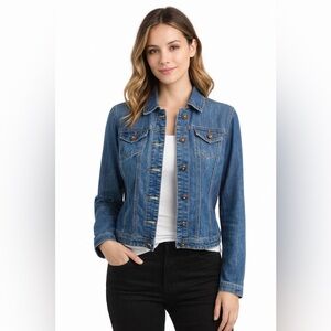 Laura Petites Medium Wash Denim Jacket Fitted Silhouette & Point Collar Size S